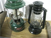 Coleman propane lantern & an oil lamp
