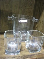 crystal ice bucket & 2 glasses