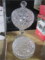 2 crystal covered candy dishes