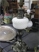 Vintage Metal with Milk Glass Hobnail lamp