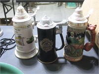 2 German Steins with lids 1 unmarked