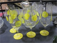 hand painted lemonade pitcher 4 glasses