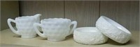 Sugar and creamer and pair of soap dishes