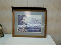 Nice framed print of girl and ducks approx 35