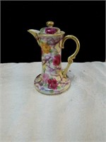 Beautiful porcelain floral teapot approx 8 inches