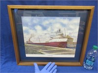 signed "edmund fitzgerald" ship print in frame