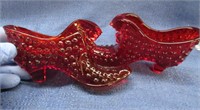 2 red fenton hobnail shoes - 6in long