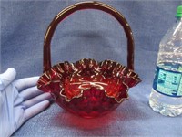 nice red fenton glass basket - 8.5in tall