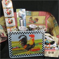 Rooster runner, rooster mugs, letter holder