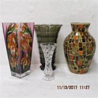 Stained glass 10" vase, smoked glass 9.5" vase
