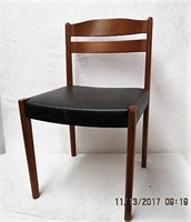 Teak side chair with upholstered seat