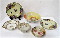 Nippon open handled bowl, footed candy dish and 4