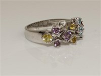 925 Silver Multi-Color Gemstone Ring