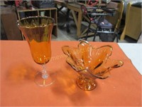 Amber glass bowl and vase