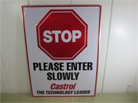 Castrol "Stop- Please Enter Slowly" Metal Sign