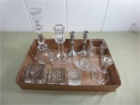Clear Glass & Pewter Candle Holders
