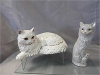 2 Cat Figurines -1 Chalkware -1 Ceramic