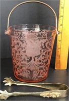 Pink Depression Etched Ice Bucket