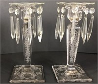 Pair of 8 1/2" Etched Candlesticks