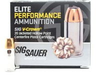 20rds Sig Sauer 9mm Luger 147gr V-Crown Cartridges