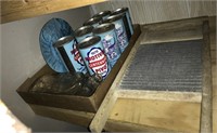 Vintage washboard-Protivin Pivo cans cans etc.