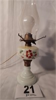 CONVERTED HAND PAINTED MILK GLASS OIL LAMP 17"