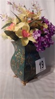 METAL VASE WITH SILK FLOWERS 17"