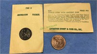 1940 5D Jefferson nickel and a cypress calling
