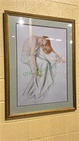 Framed beautiful woman in white skirt, 40x30