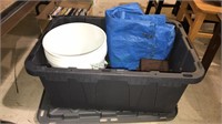 Heavy duty tub with a lid with a tarp, tool pouch