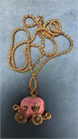 Pink pumpkin coach necklace and pendant (702)