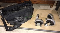 Four 5 inch caster wheels and a VHS camcorder set