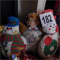 3 HANDCRAFTED SNOWMAN AND ANGEL PILLOW 15"