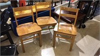Three Oak school chairs, 18 inch seat height,