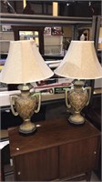 Pair of earn style decorator lamps, 33 inches