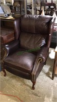 Leather wingback reclining chair, dark brown,
