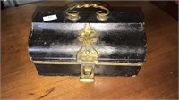 Antique Tin and brass valuables box, seven 3 1/2