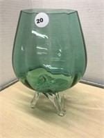 Green Glass Footed Rose Bowl