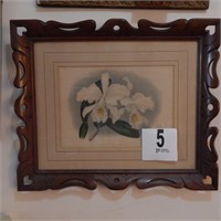 CARVED WOOD FRAMED MATTED ORCHID PRINT 20X24