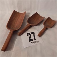 SET OF 3 WOODEN CARVED SCOOPS