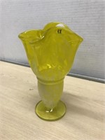 Yellow End Of Day Ruffled Glass Bud Vase