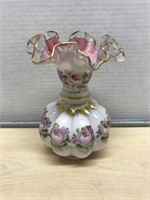 Ruffled Edge Vase With Pink Flower Accents