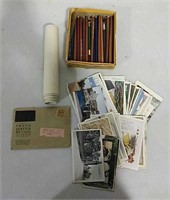 Lot of Colored pencils, postcards and more