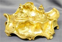 Vintage Bronze Gold Gilded Inkwell