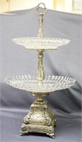 2 Tiered Crystal & Silverplate Center piece