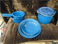 Blue Speckled Enamelware Cook Set