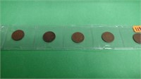 5 Indian 1 cent 1901,02,03,05,06 Fine-V.F