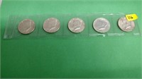 5 UNC Silver Kennedy 50 cent 1965, 66,67,68D,69D