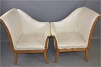 Pair of Studded White 'Leather' Lounge Chairs