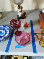 3 piece lot of cranberry glass